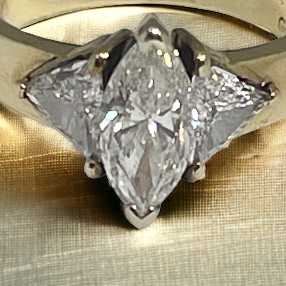 2+ CT Marquise Diamond Engagement Ring ✶ Trillions Stones ✶ 14K Gold ✶ Mayors - Picture 3 of 16